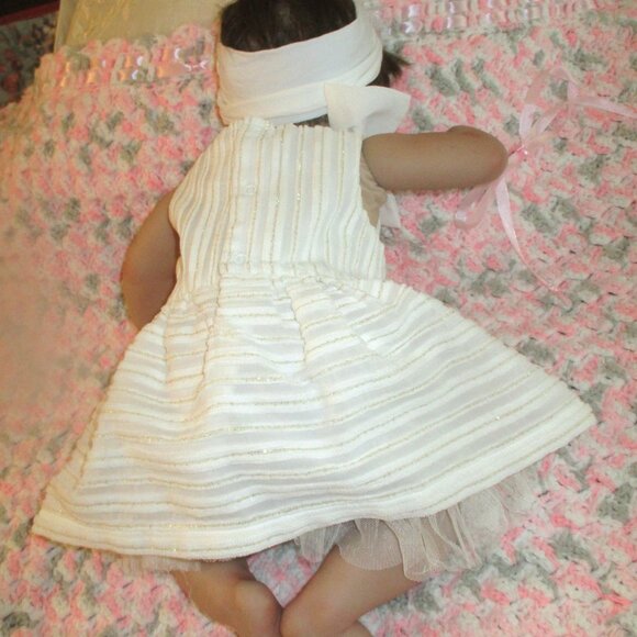 Peaches By C. Brace Reborn Baby Doll - White Striped Dress & Bow - Realistic New - Picture 12 of 13